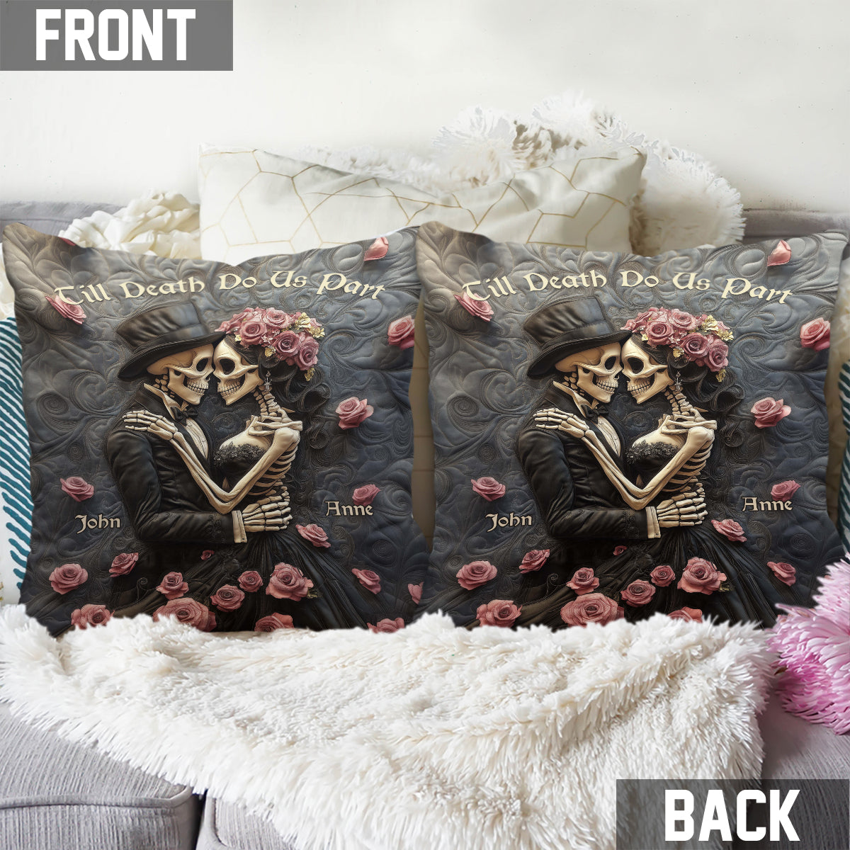Till Death Do Us Part - Personalized Skull Throw Pillow