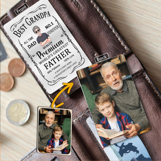Meilleur Père Premium - Cadeau pour papa, grand-père - Carte à insérer dans un portefeuille personnalisée