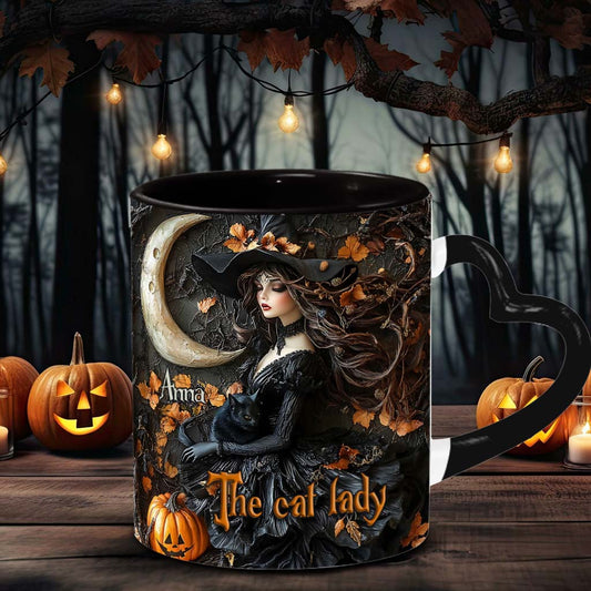 Mug personnalisé « La Sorcière » avec anse en forme de cœur