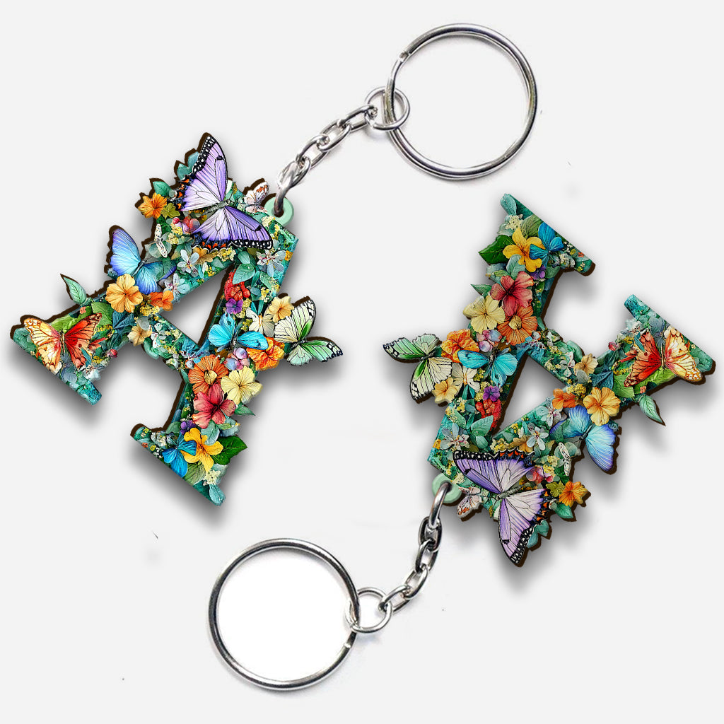 Lettre Fleurs et Papillons - Porte-clés Papillon Personnalisé