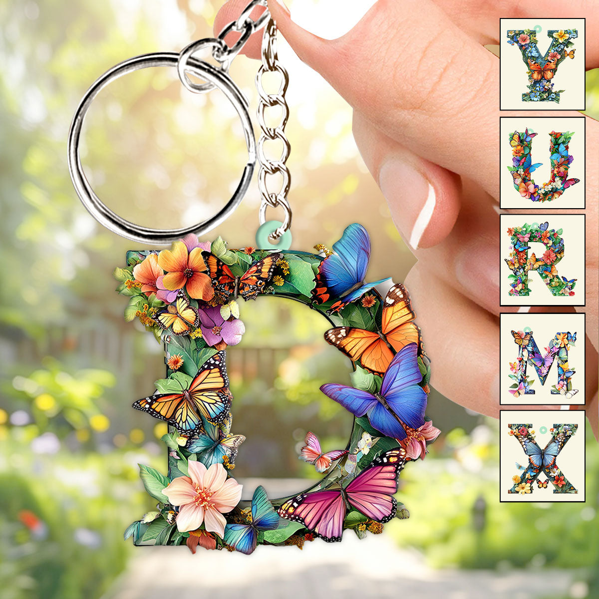 Lettre Fleurs et Papillons - Porte-clés Jardinage Personnalisé