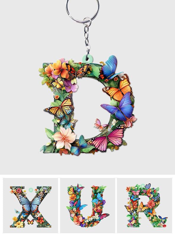 Lettre Fleurs et Papillons - Porte-clés Jardinage Personnalisé