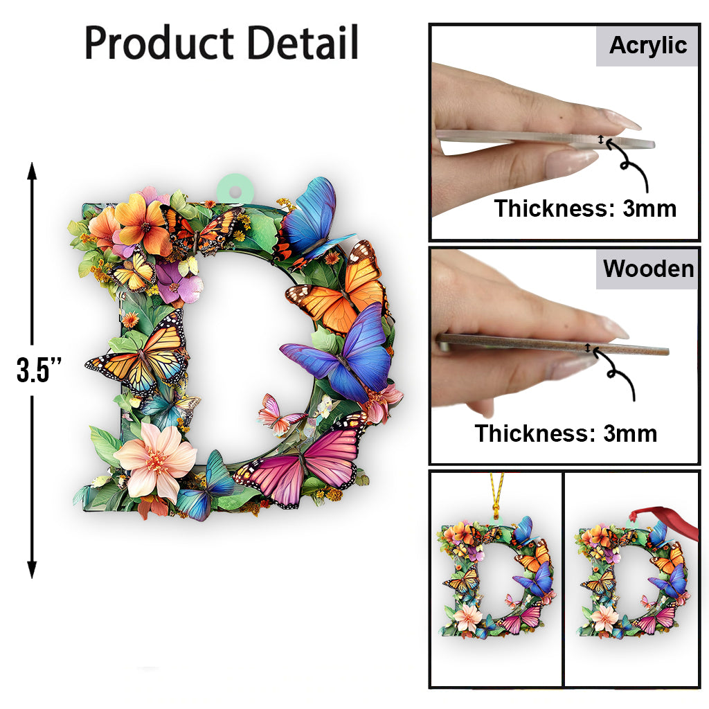 Flowers And Butterflies Letter - Personalized Butterfly Ornament