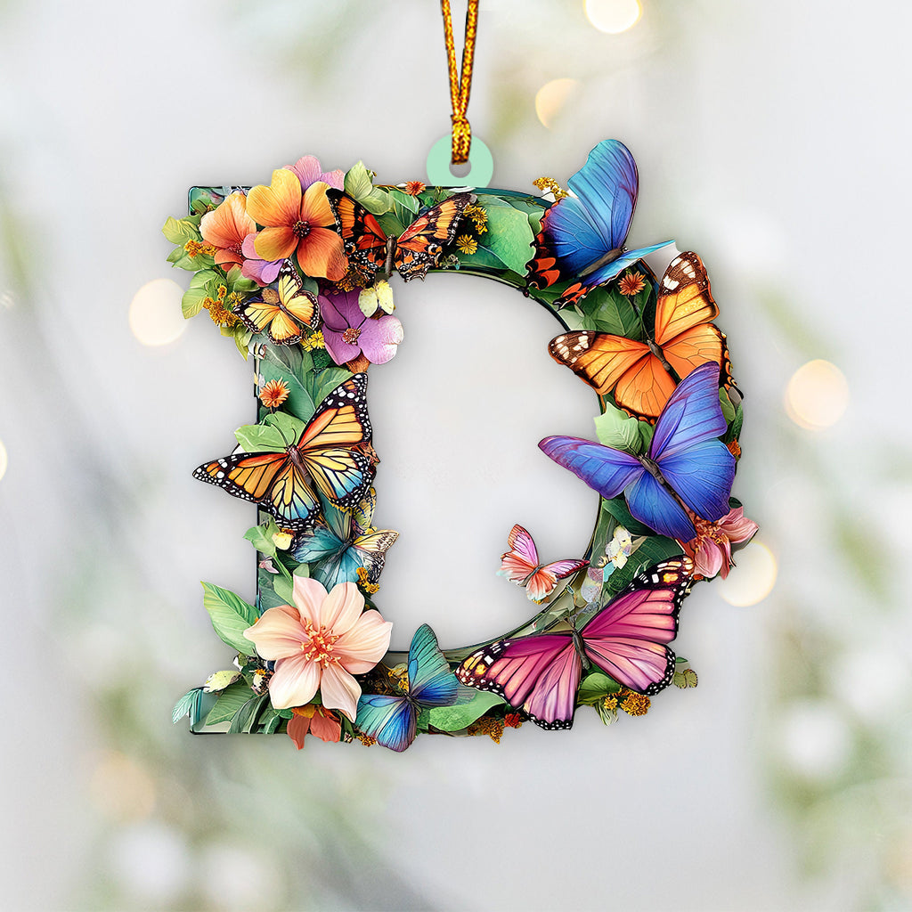 Flowers And Butterflies Letter - Personalized Butterfly Ornament