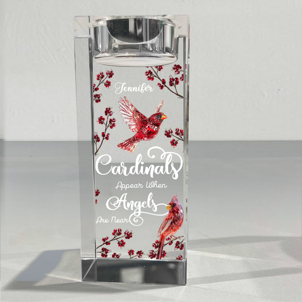 Cardinals Appear When Angels Are Near - Personalized Memorial Glass Candle Holder