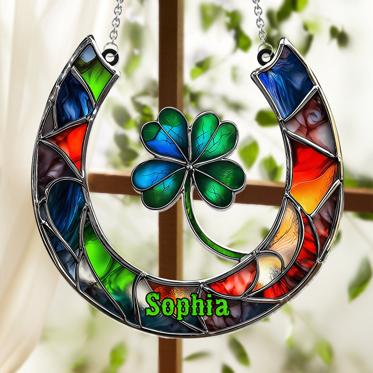 Good Luck Charm Horseshoe - Personalized Horse Window Hanging Suncatcher Ornament