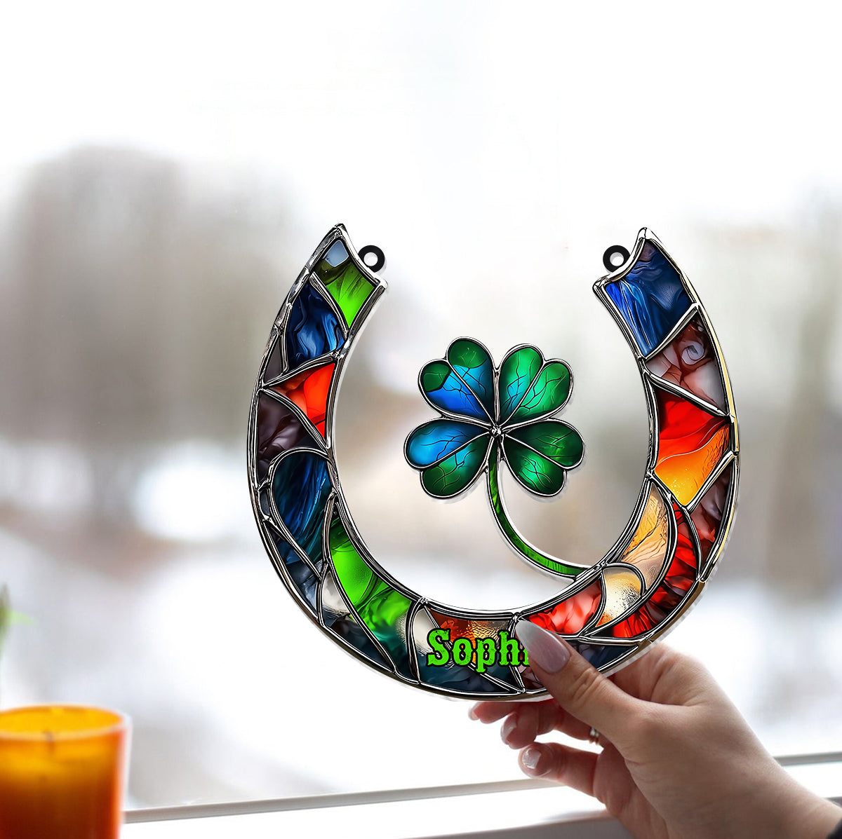 Good Luck Charm Horseshoe - Personalized Horse Window Hanging Suncatcher Ornament