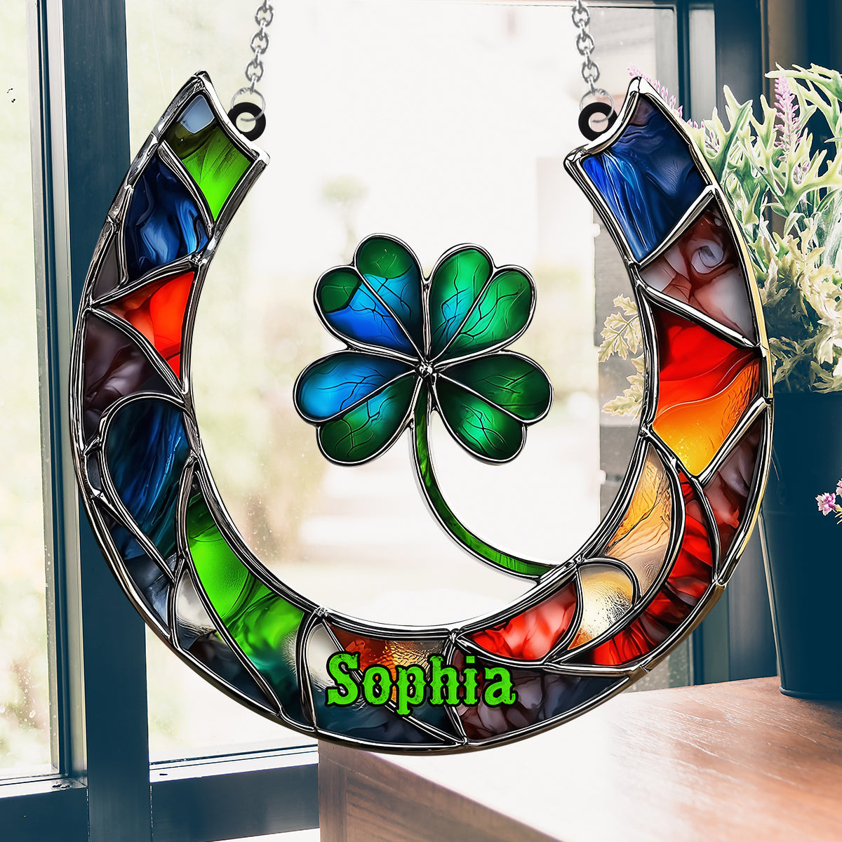 Good Luck Charm Horseshoe - Personalized Horse Window Hanging Suncatcher Ornament