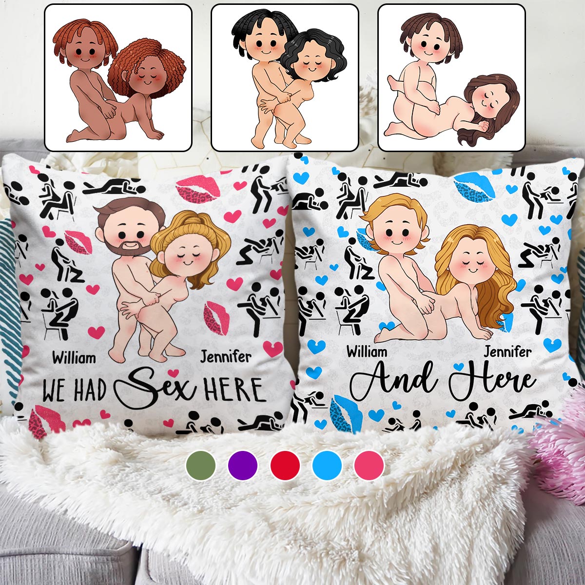 Nous avons fait l'amour ici et ici - Coussin décoratif personnalisé pour couple