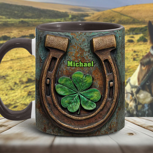 Mug vintage à motif de harpe irlandaise et cheval personnalisé