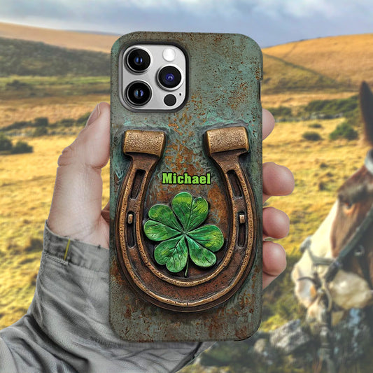 Étui de téléphone personnalisé avec motif cheval et harpe irlandaise vintage