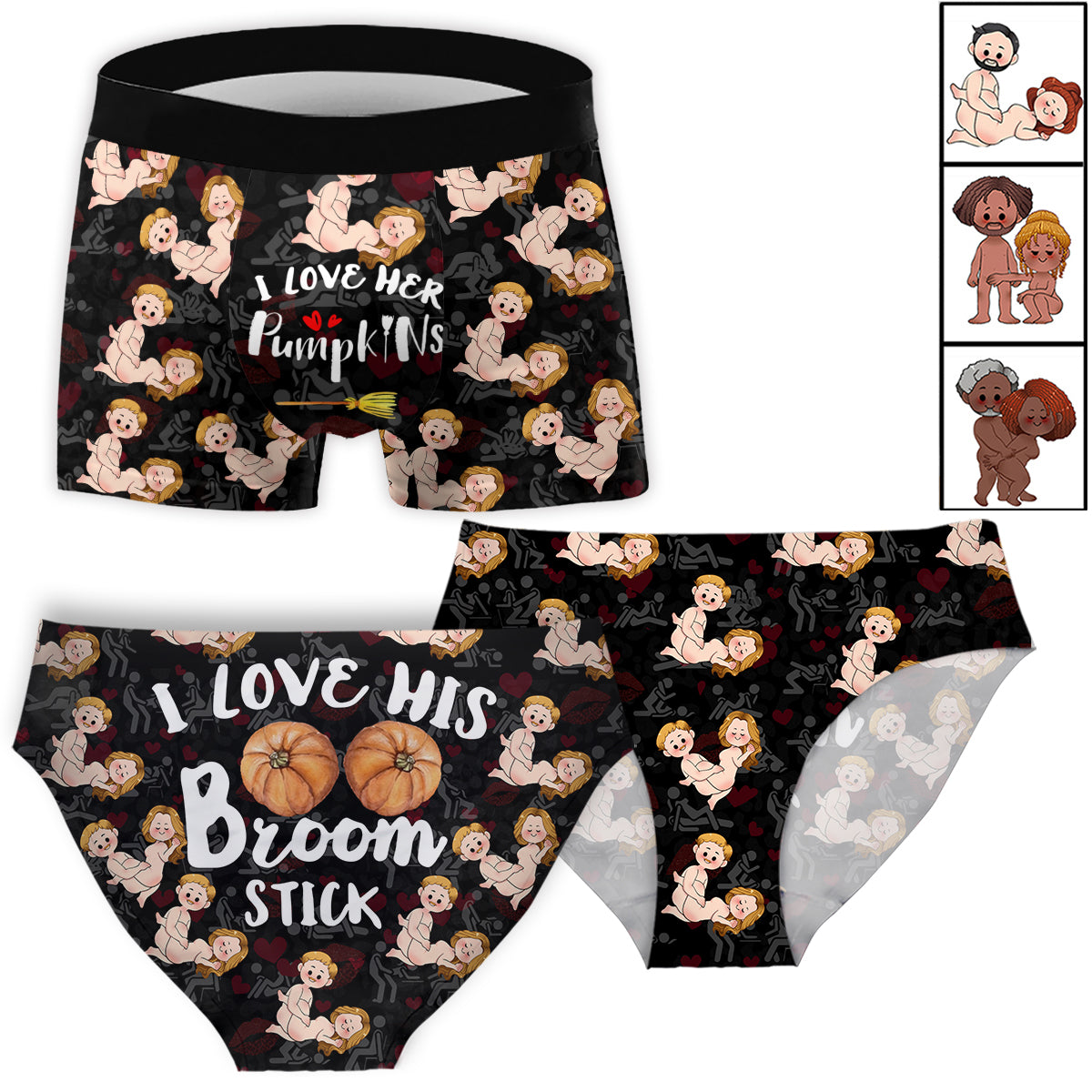 J'aime son balai, j'aime ses citrouilles - Slips personnalisés pour couples (femme et homme)