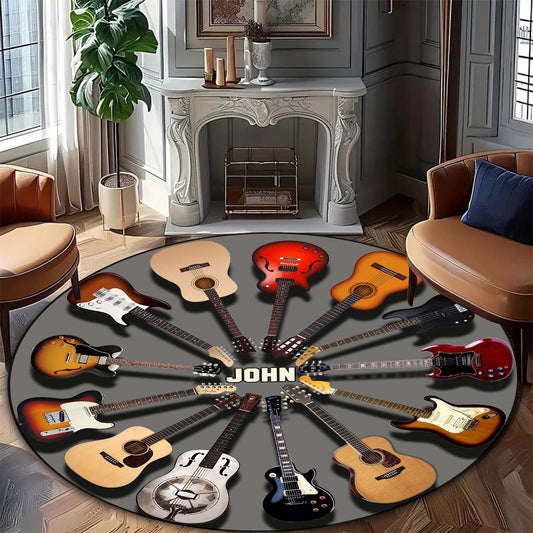 Tapis rond personnalisé « Love Guitars »