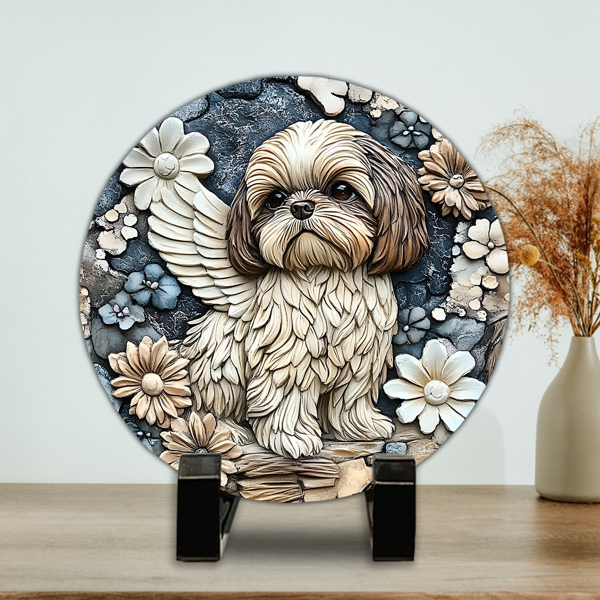 À jamais dans nos cœurs - Pierre ronde personnalisée pour chien
