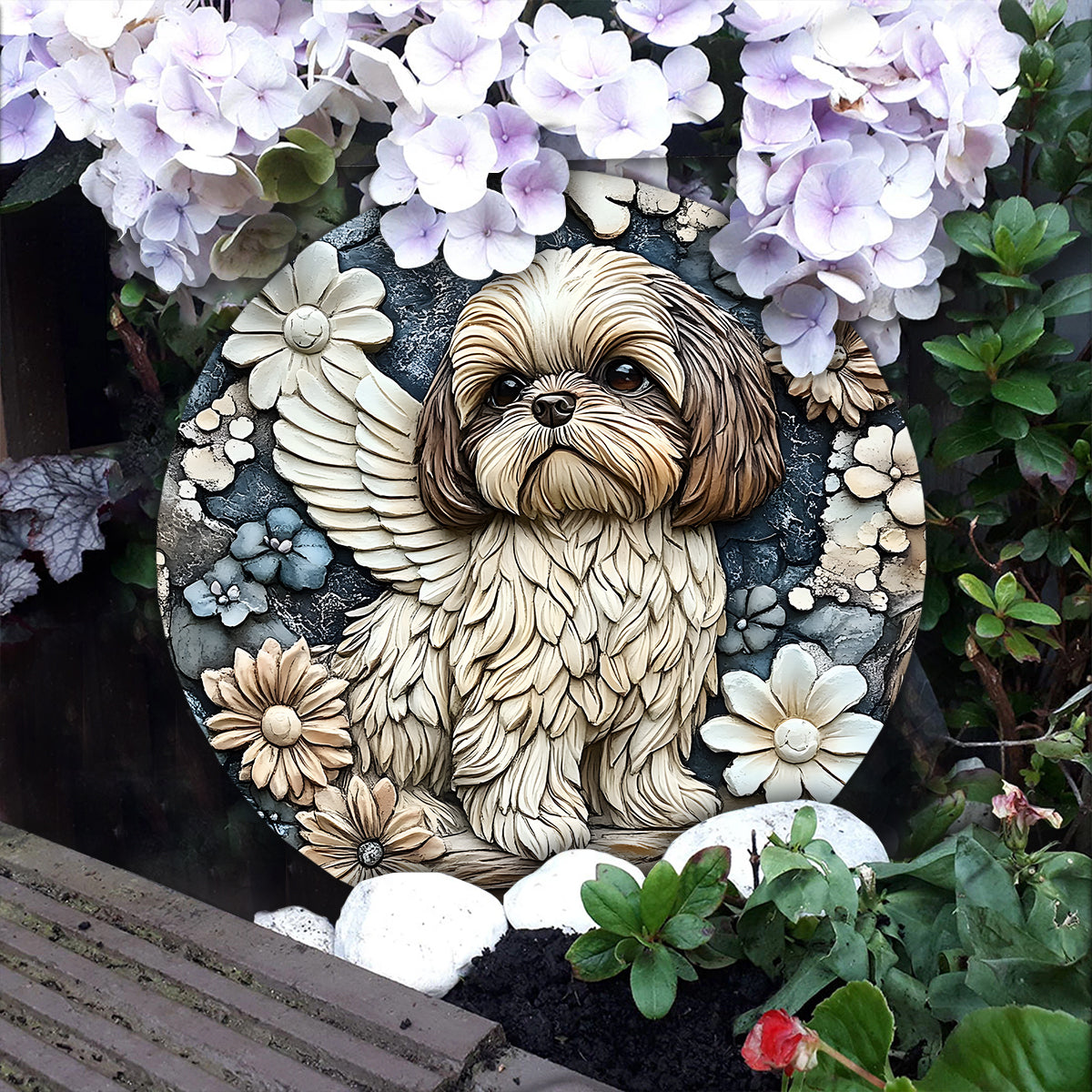 À jamais dans nos cœurs - Pierre ronde personnalisée pour chien