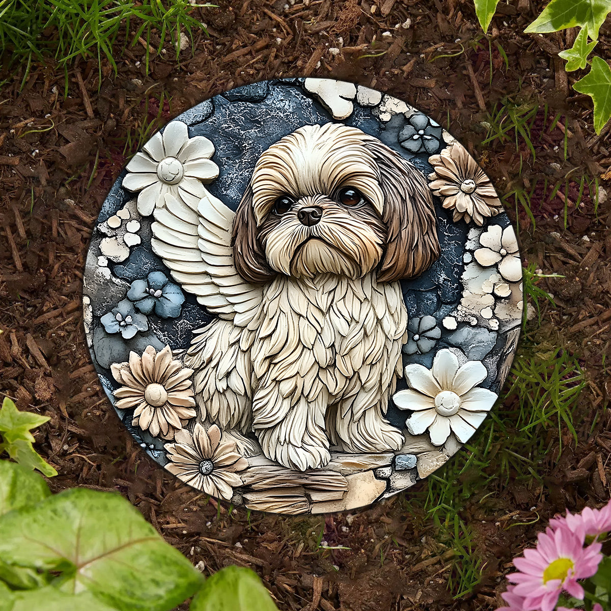 À jamais dans nos cœurs - Pierre ronde personnalisée pour chien