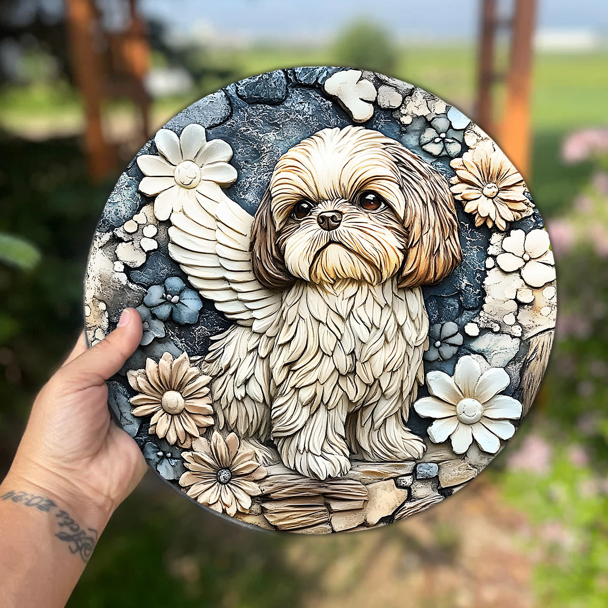À jamais dans nos cœurs - Pierre ronde personnalisée pour chien