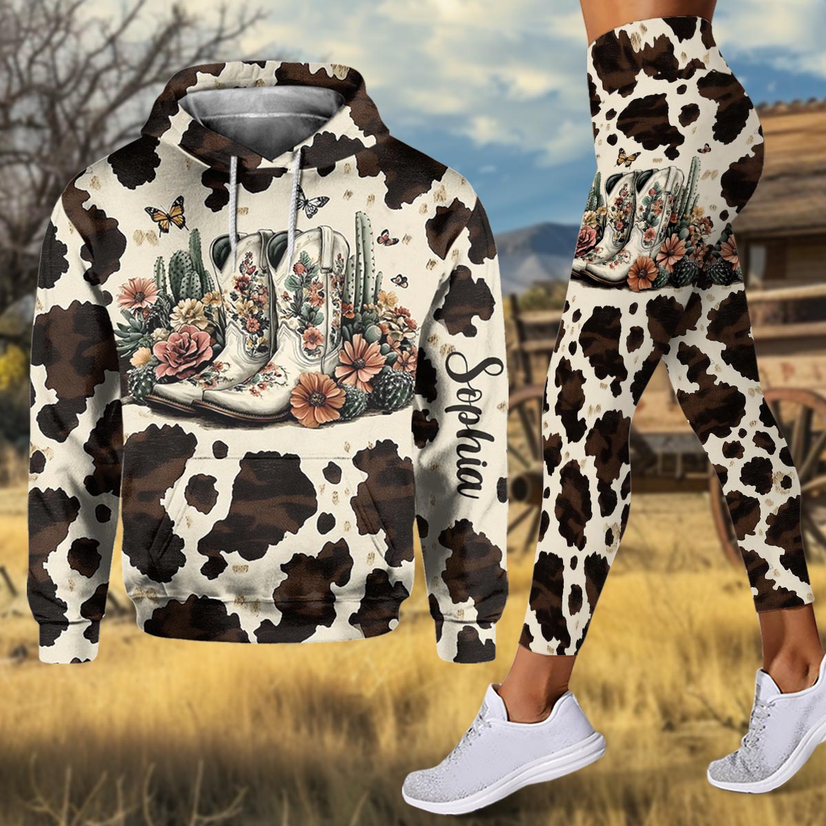 Bottes vintage - Sweat à capuche et leggings personnalisés style campagnard