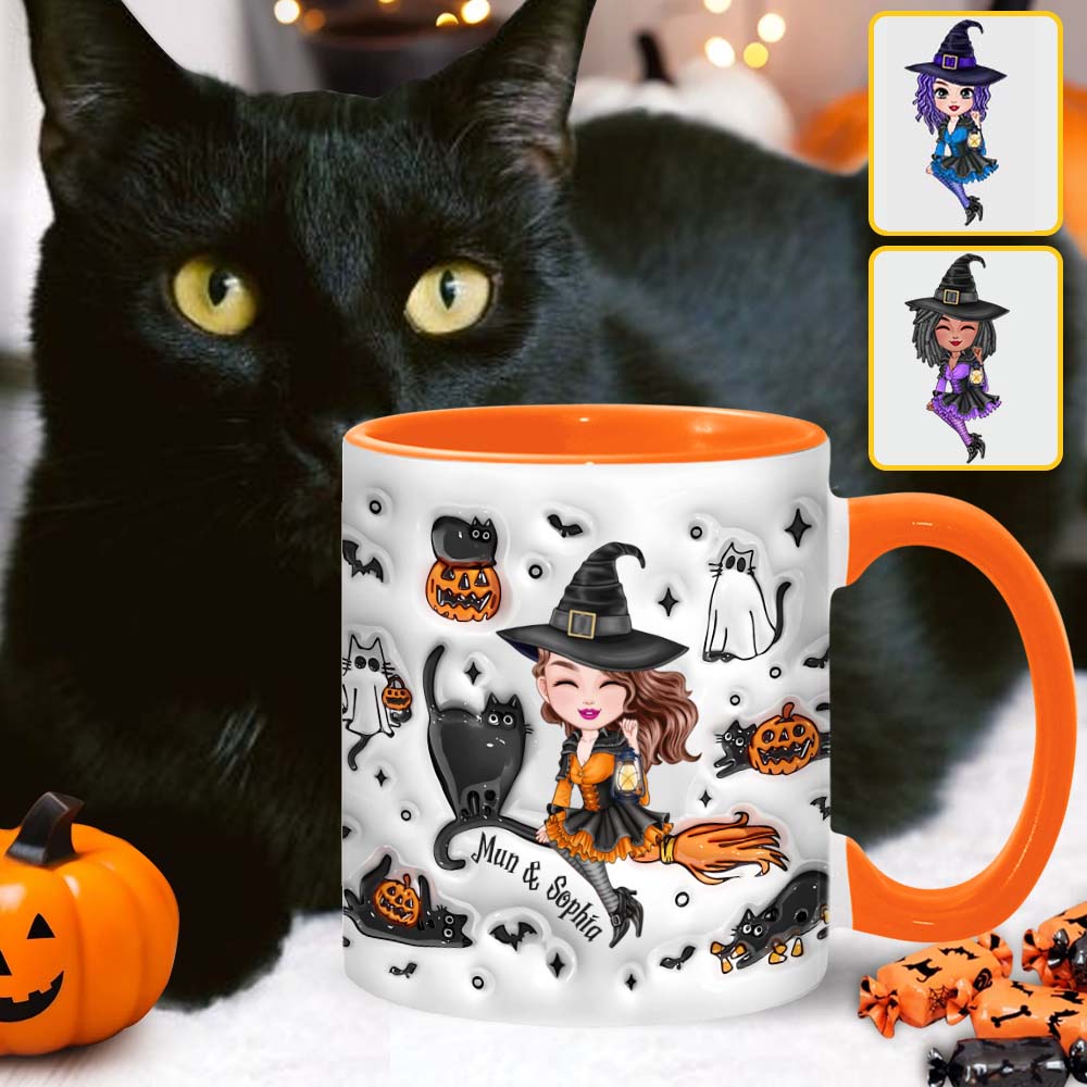 Cute Witch Halloween Ghost Boo Cat - Personalized Witch Accent Mug