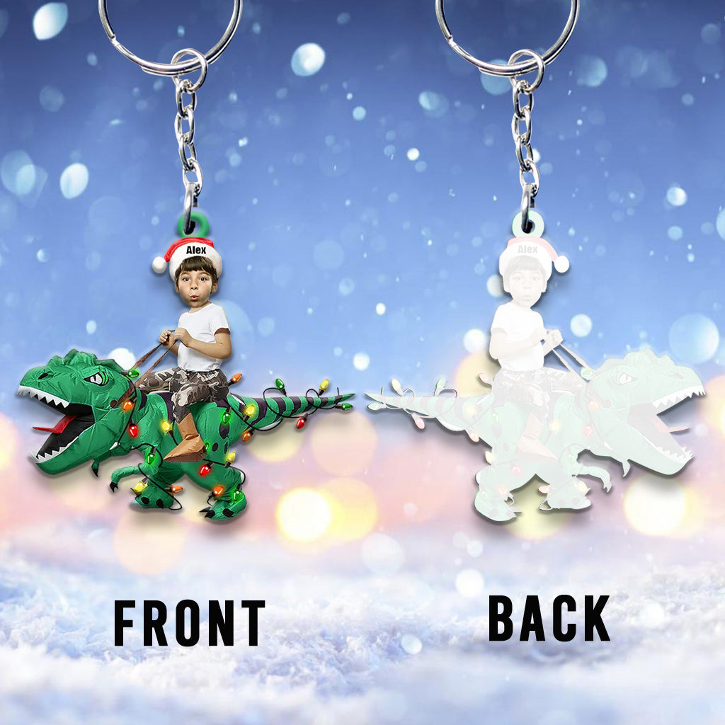 Porte-clés enfant personnalisé « Un enfant mignon chevauche un dinosaure »