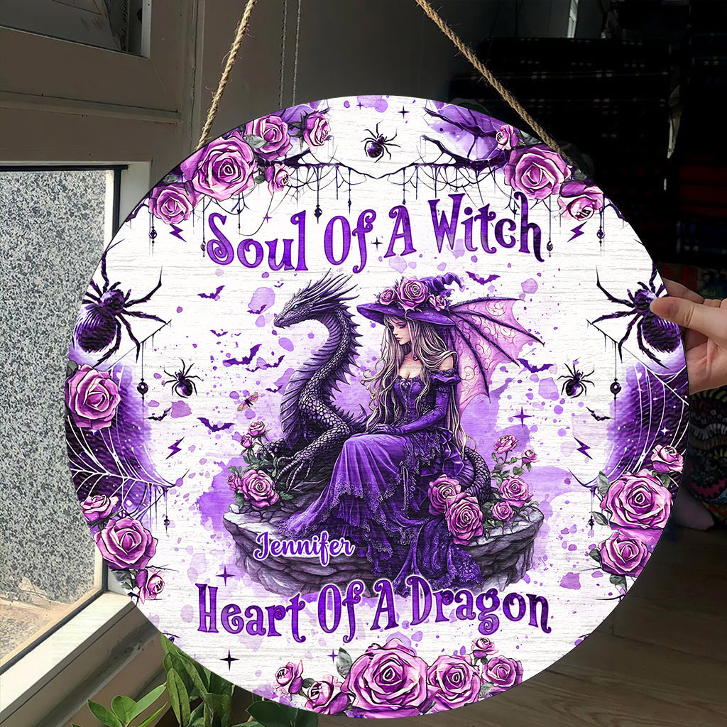 Soul Of A Witch Heart Of A Dragon - Personalized Witch Round Wood Sign
