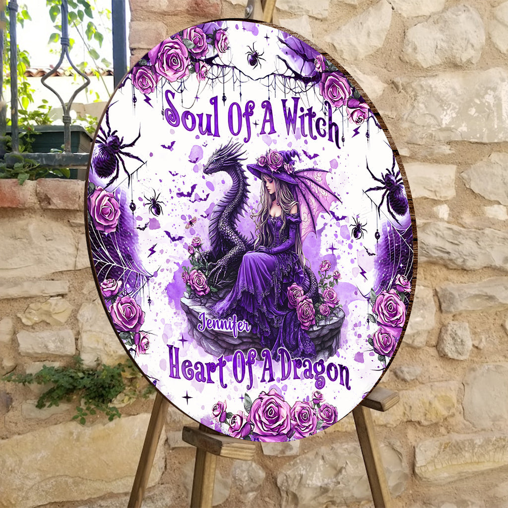 Soul Of A Witch Heart Of A Dragon - Personalized Witch Round Wood Sign