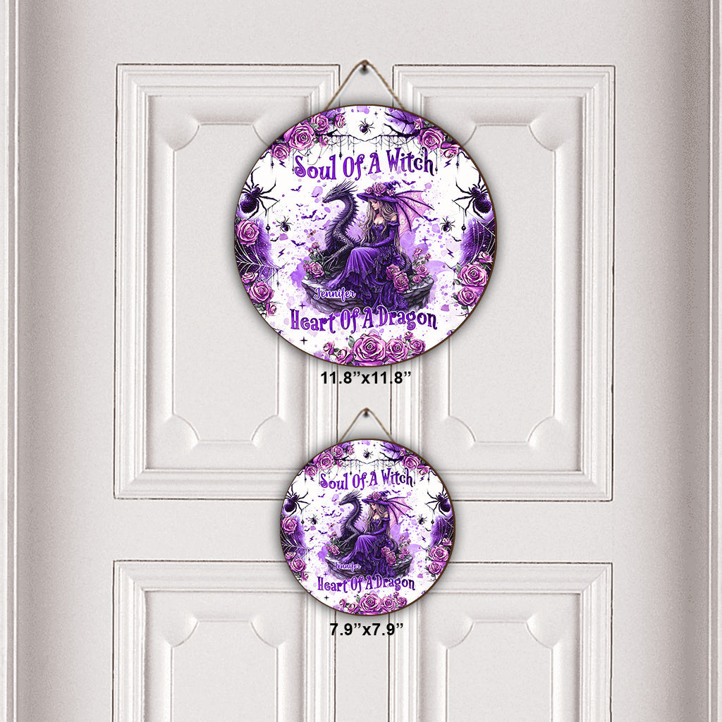 Soul Of A Witch Heart Of A Dragon - Personalized Witch Round Wood Sign
