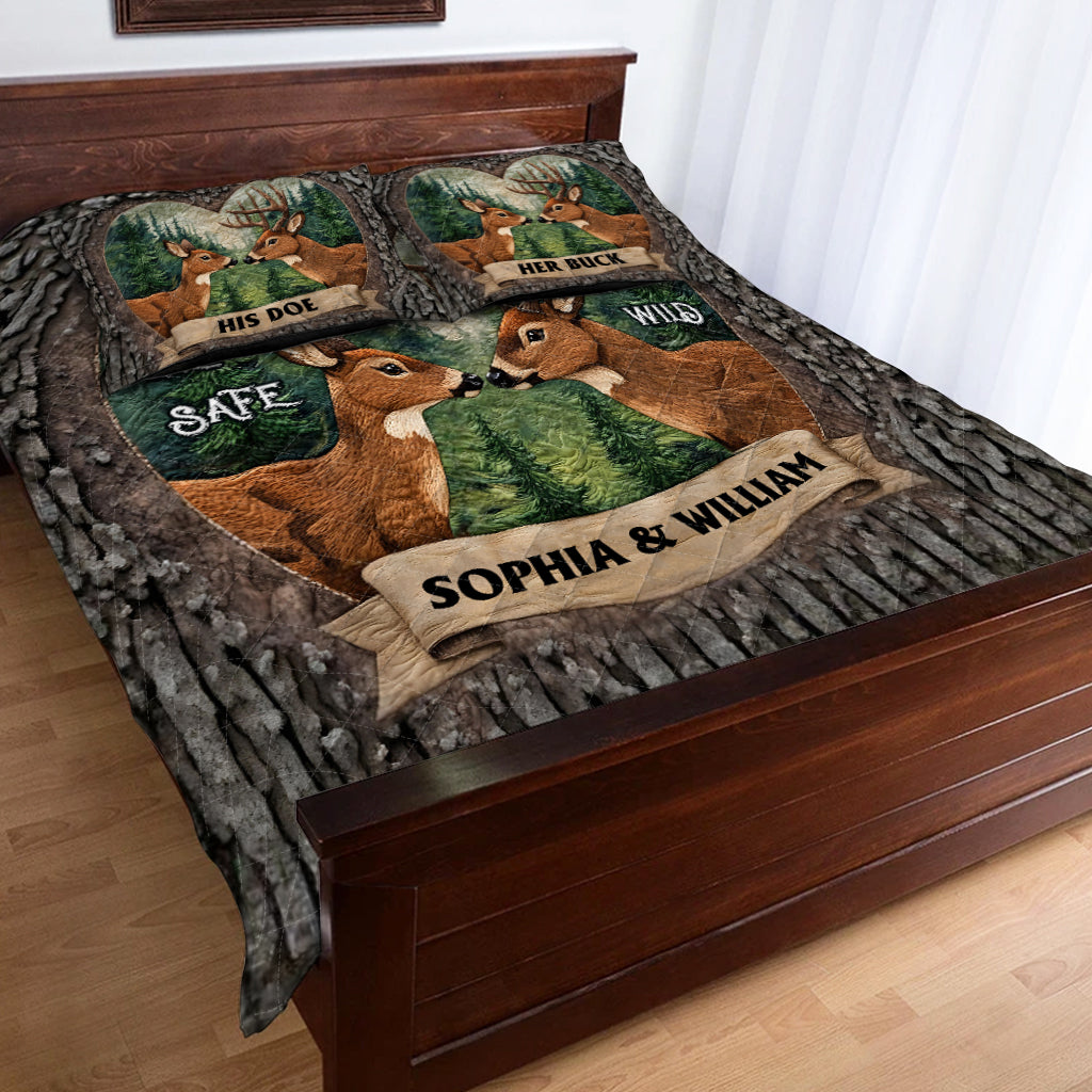 Un vieux cerf et sa douce biche - Ensemble de courtepointe de chasse personnalisé