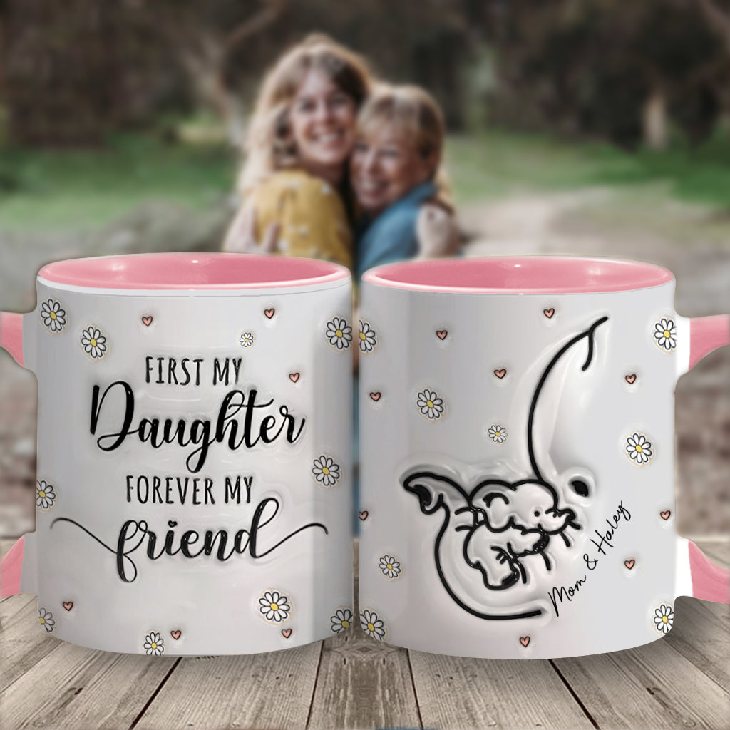 Mother And Daughter And Son Forever Linked Together Elephant Inflated - Personalized Mother Accent Mug