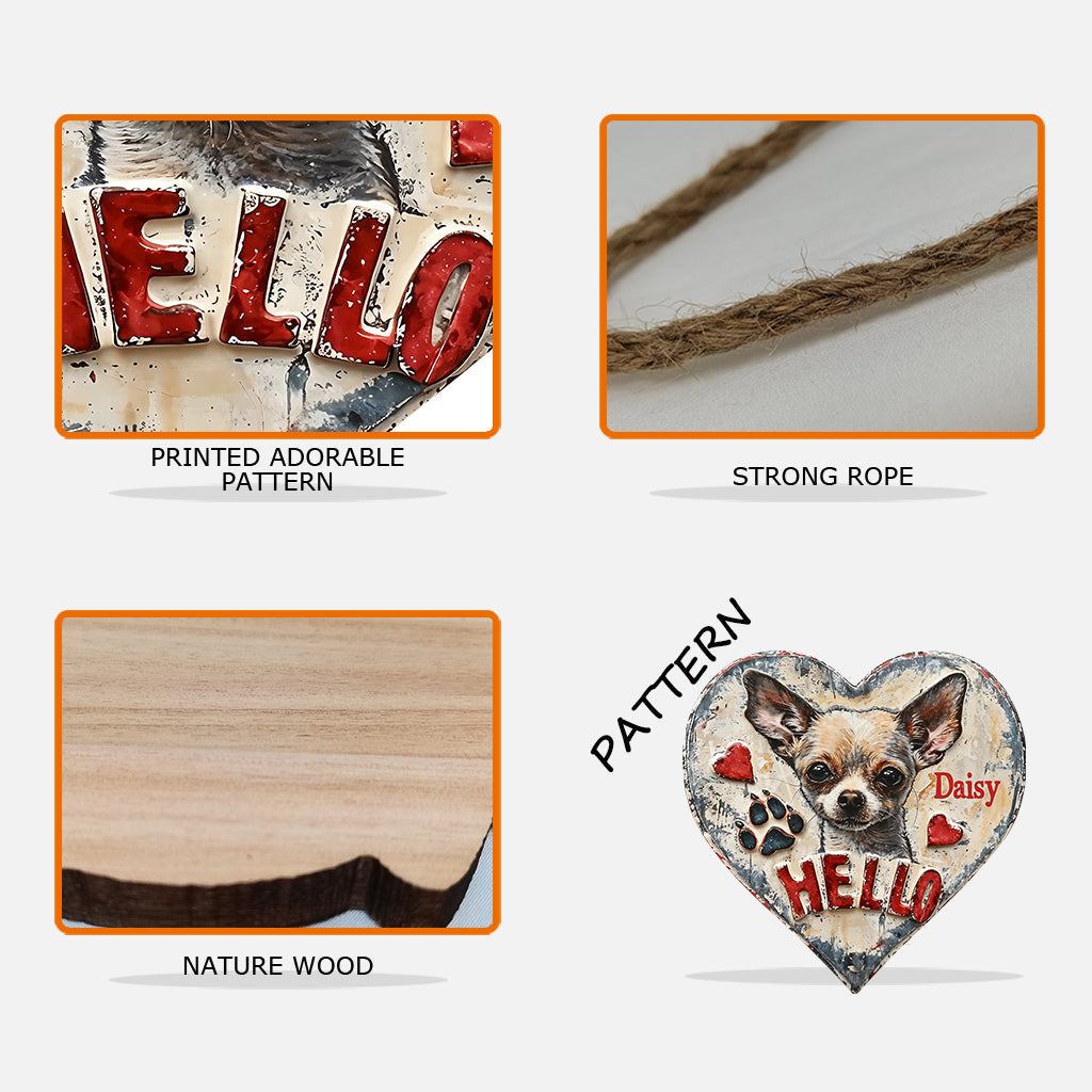 Chihuahua Hello - Personalized Chihuahua Custom Shaped Wood Sign