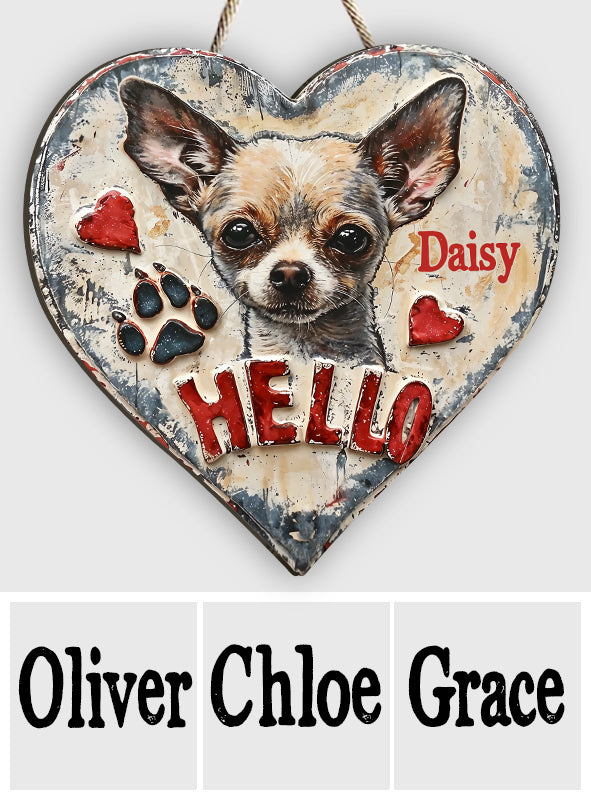 Chihuahua Hello - Personalized Chihuahua Custom Shaped Wood Sign