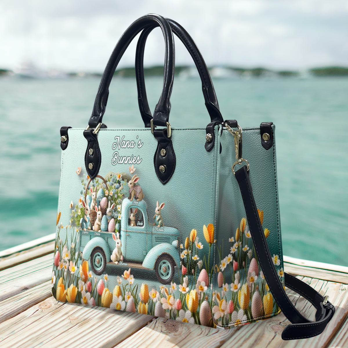 Sac à main en cuir personnalisé « Lapins de maman/mamie »