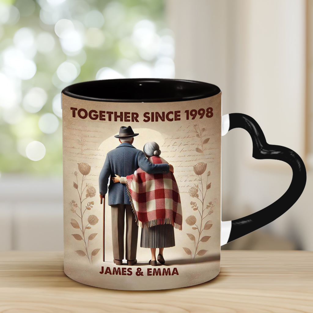 Ensemble depuis n'importe quelle année - Mug personnalisé pour couple avec anse en forme de cœur