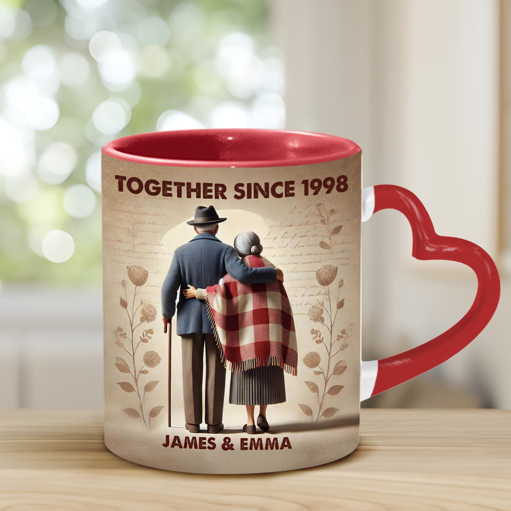 Ensemble depuis n'importe quelle année - Mug personnalisé pour couple avec anse en forme de cœur