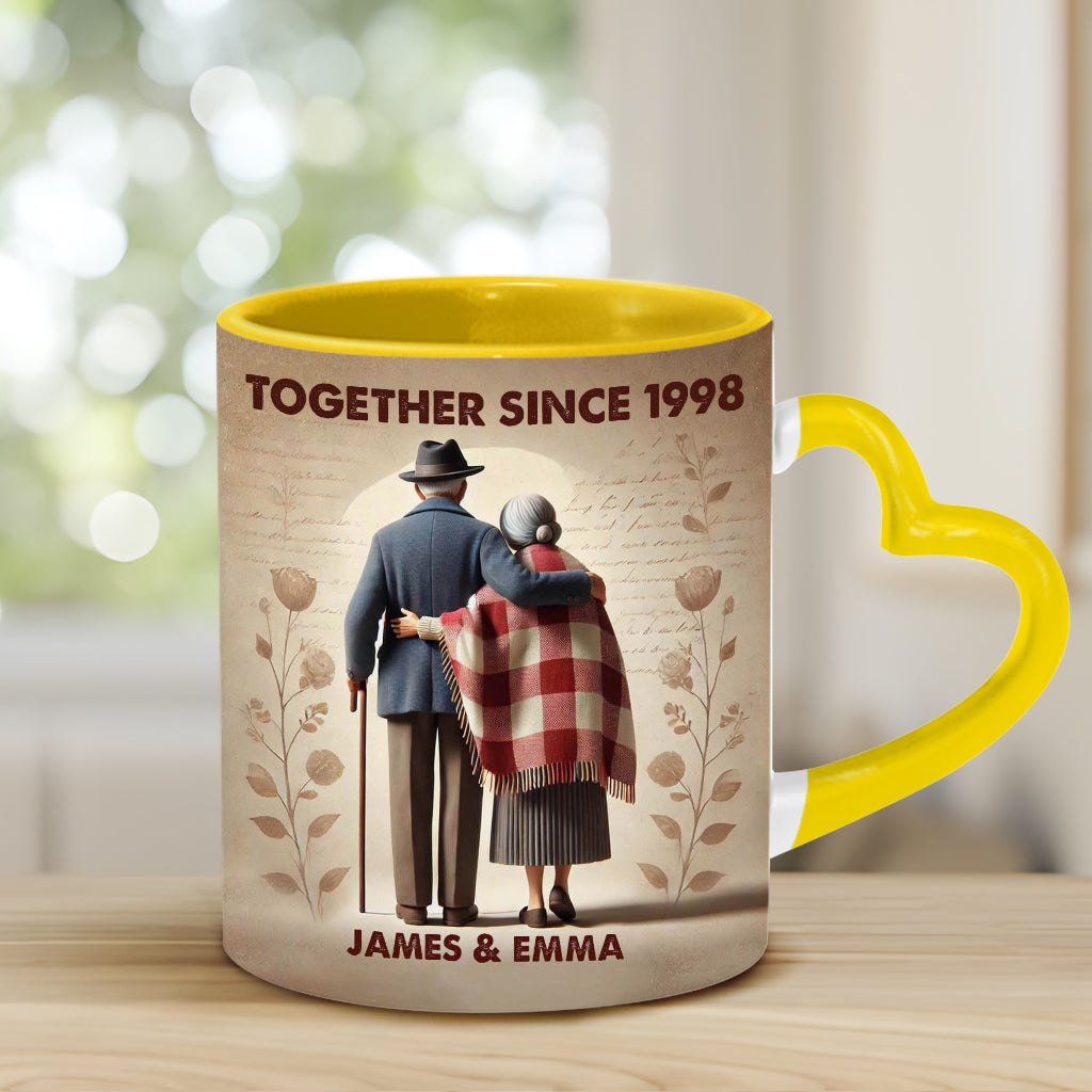 Ensemble depuis n'importe quelle année - Mug personnalisé pour couple avec anse en forme de cœur