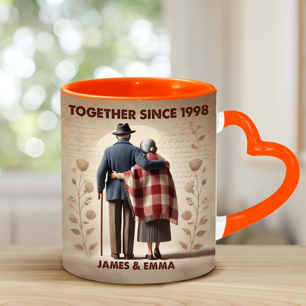 Ensemble depuis n'importe quelle année - Mug personnalisé pour couple avec anse en forme de cœur