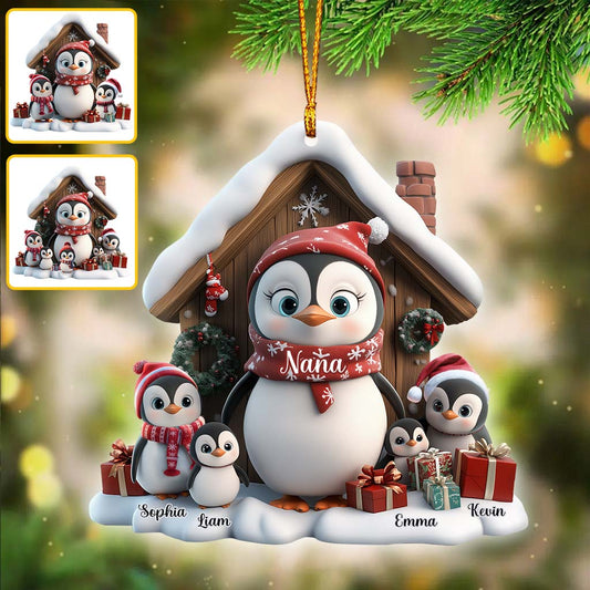 Ornement pingouin mignon (titre au choix) - Ornement personnalisé pour grand-mère