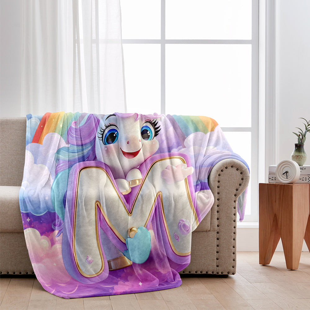 Adorable lettre licorne - Couverture enfant personnalisée