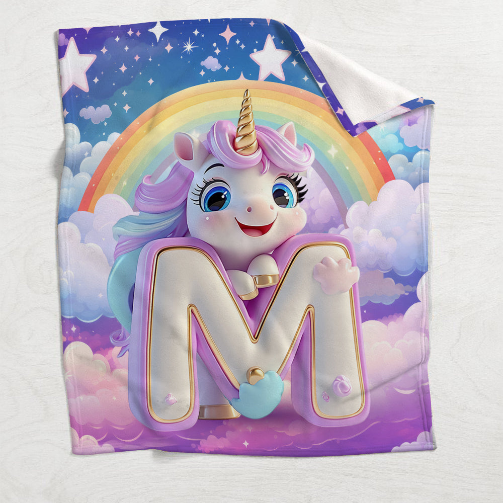 Adorable lettre licorne - Couverture enfant personnalisée