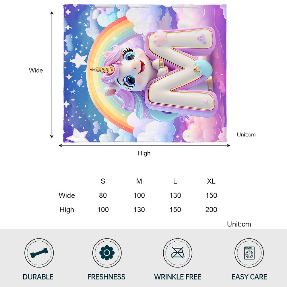Adorable lettre licorne - Couverture enfant personnalisée