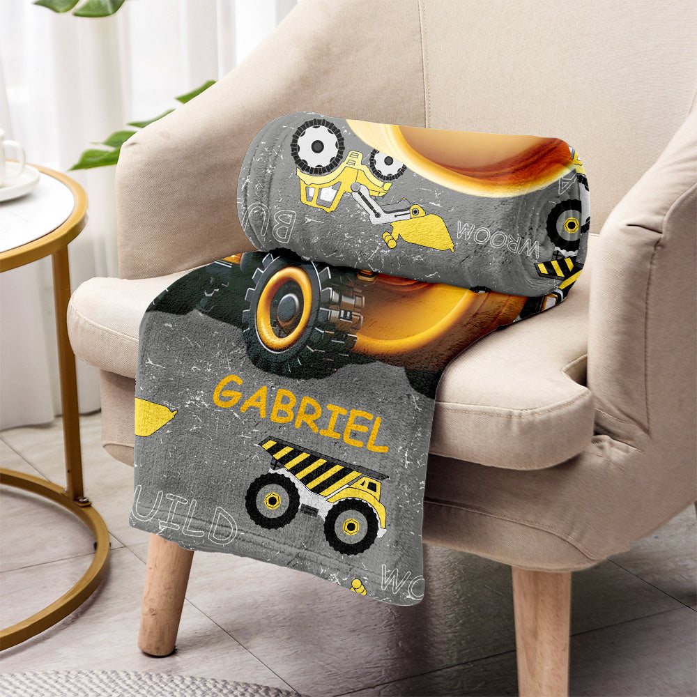 Construction Vehicles Letter - Personalized Kid Blanket