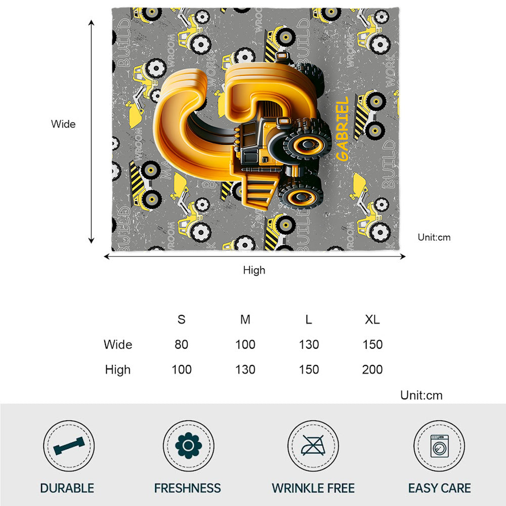 Construction Vehicles Letter - Personalized Kid Blanket