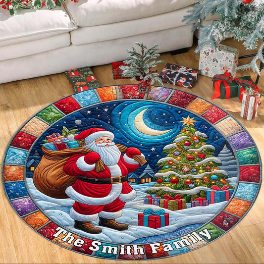 Joyeux Noël - Tapis rond familial personnalisé