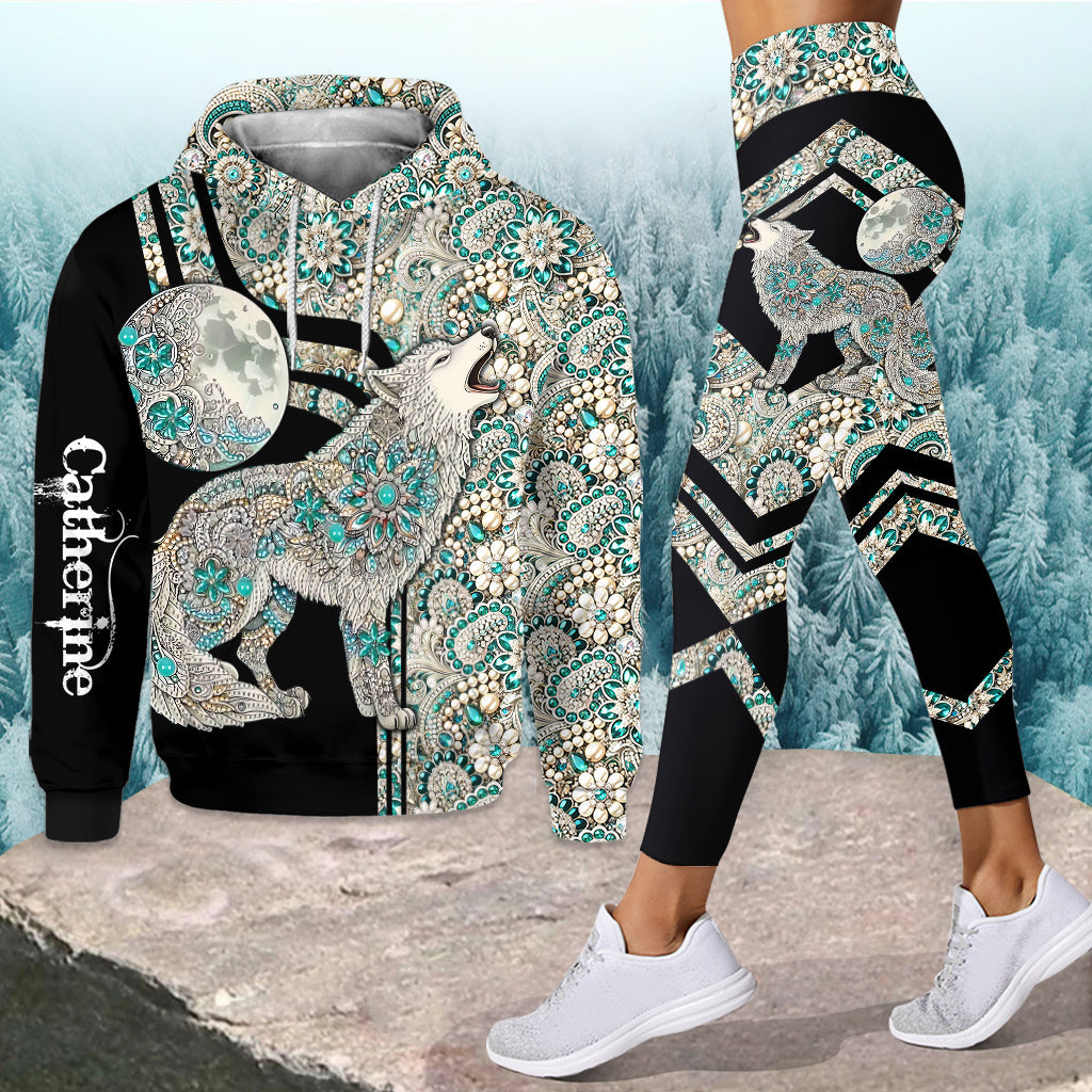 Loup des neiges majestueux - Sweat à capuche et leggings personnalisés Loup