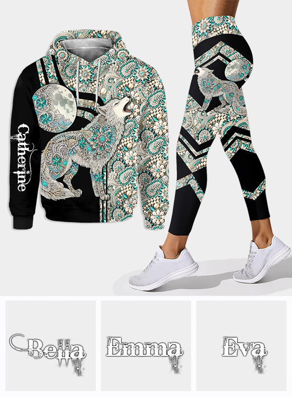 Loup des neiges majestueux - Sweat à capuche et leggings personnalisés Loup