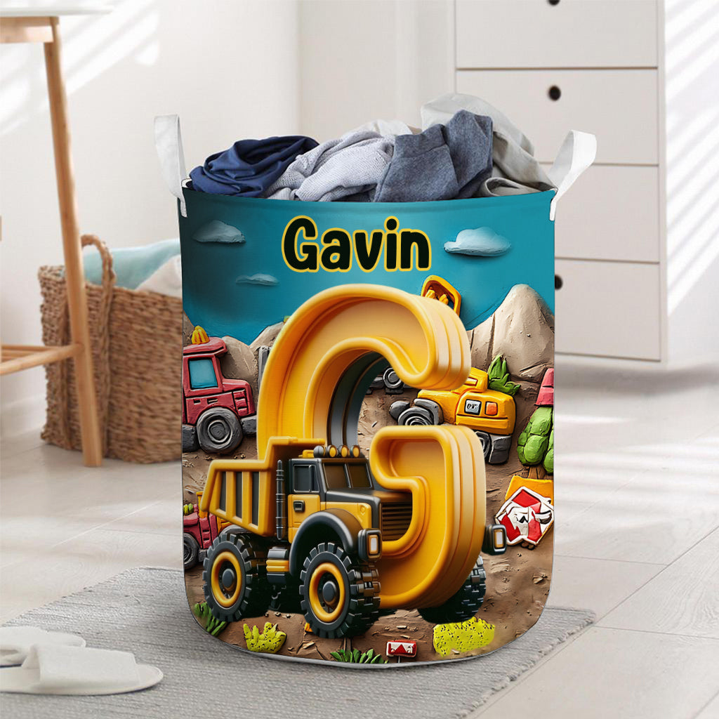 Lettre Véhicules de Construction - Panier de rangement personnalisé pour enfant