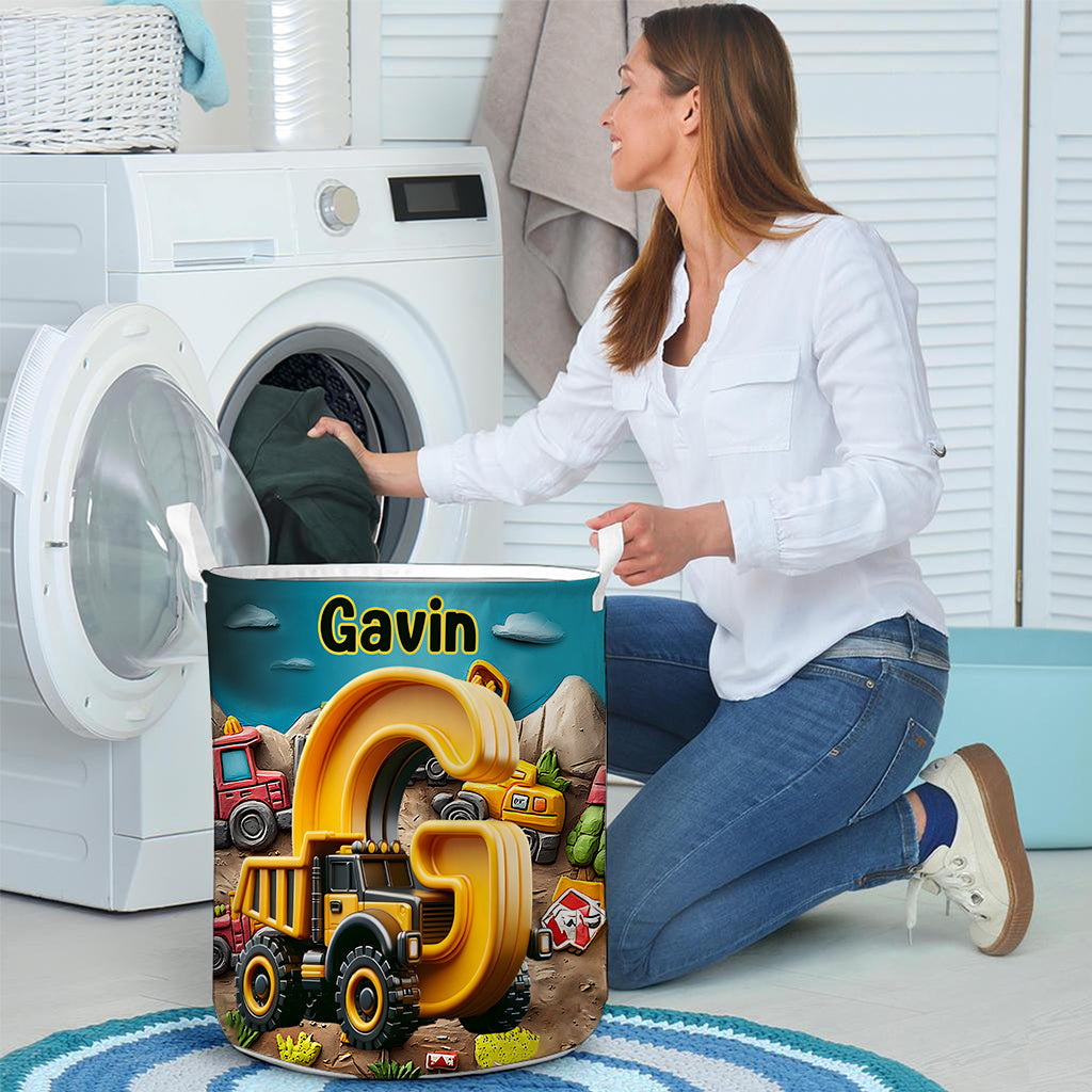 Lettre Véhicules de Construction - Panier de rangement personnalisé pour enfant