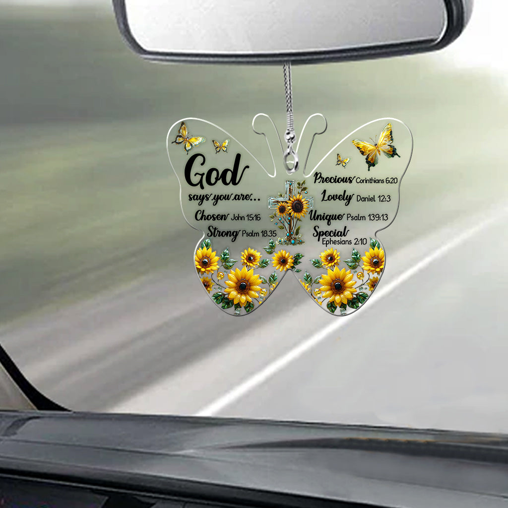 Dieu dit que tu es... - Ornement de voiture chrétien transparent