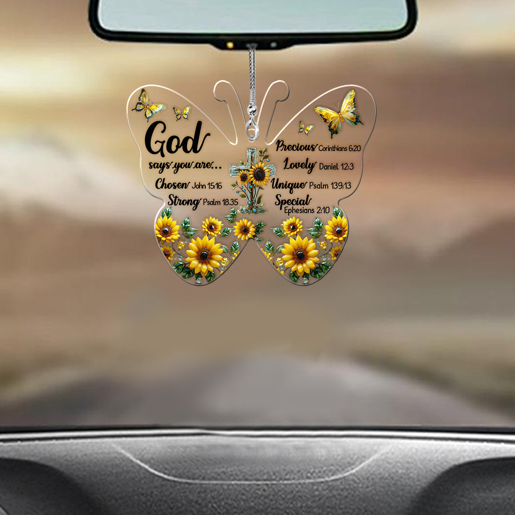 Dieu dit que tu es... - Ornement de voiture chrétien transparent
