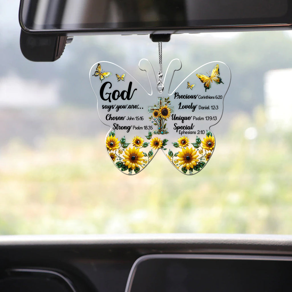 Dieu dit que tu es... - Ornement de voiture chrétien transparent